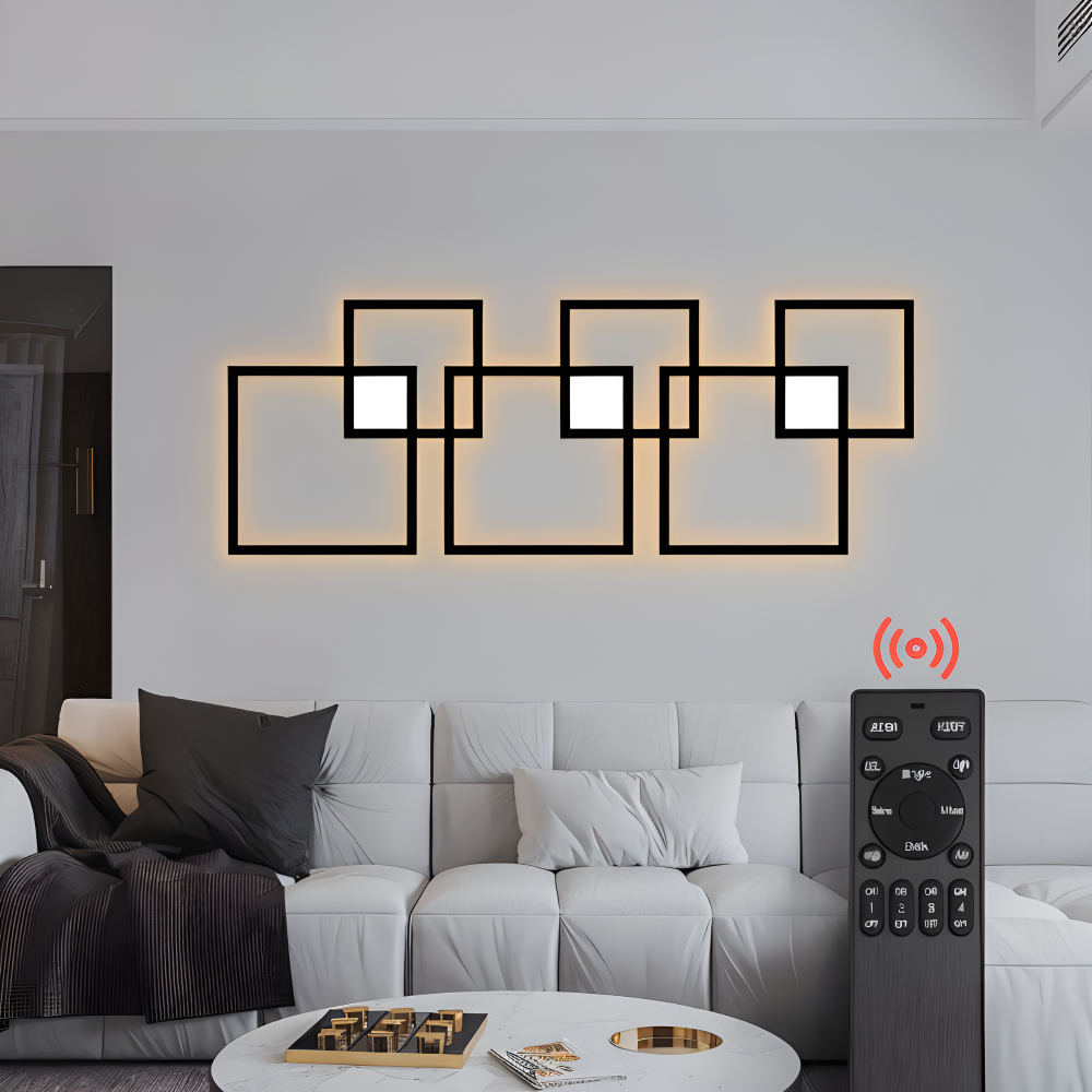 LumoSquare – Fyrkantig Vägglampa i Metall med Dimbart LED-ljus och Fjärrkontroll