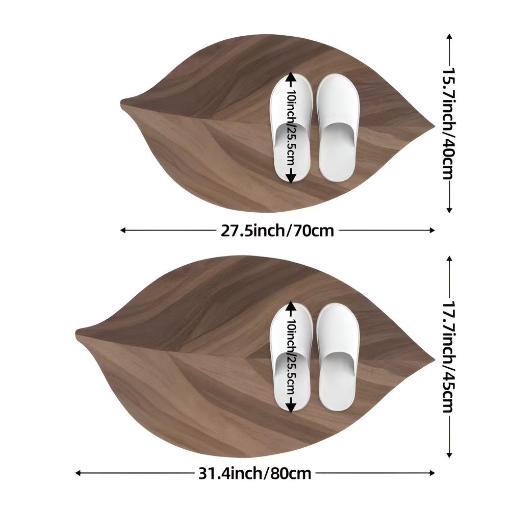 Leafora – Oval Badrumsmatta i Naturfärgat Lövverk, Halkfri & Vattenabsorberande