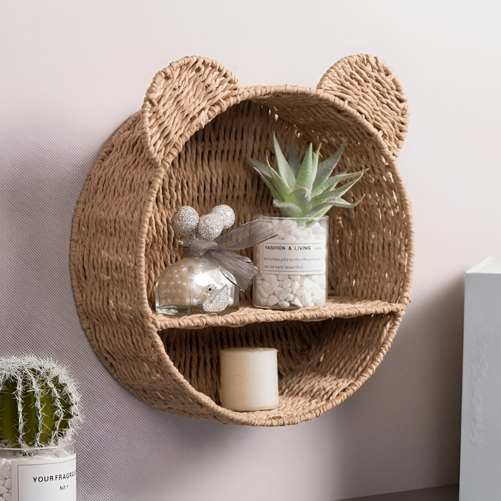 RattaZoo Shelf – Handgjord Djurformad Rattan Vägghylla