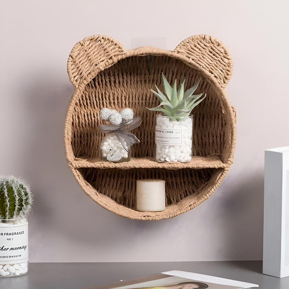 RattaZoo Shelf – Handgjord Djurformad Rattan Vägghylla