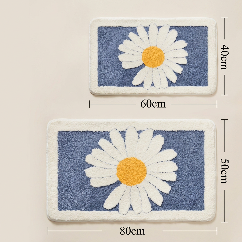 Mjuk blommig badrumsmatta med halkskydd