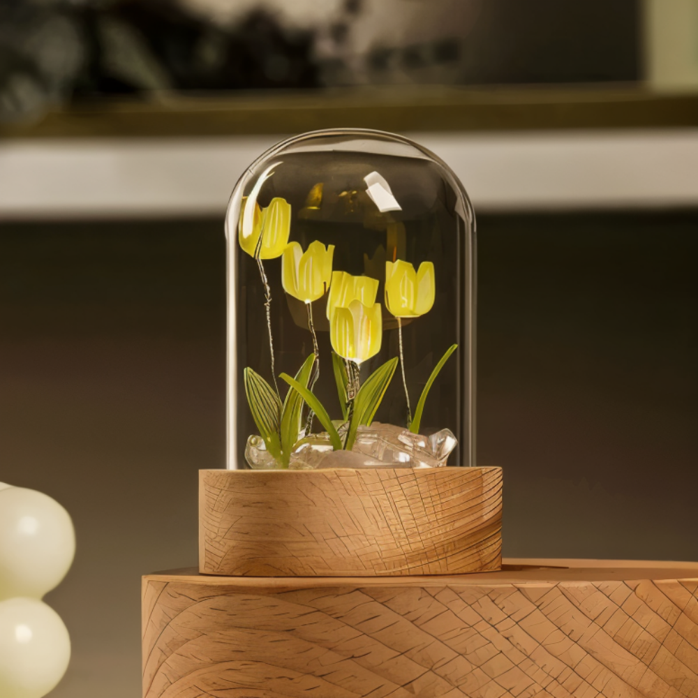 ArtifiTulip – Charmig DIY LED Blomsterlampa med Tulpaner och Glaskupol