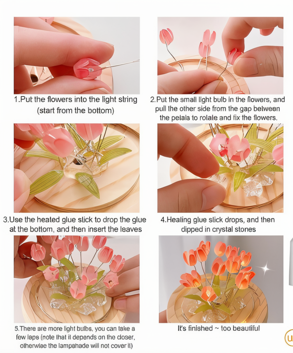 ArtifiTulip – Charmig DIY LED Blomsterlampa med Tulpaner och Glaskupol