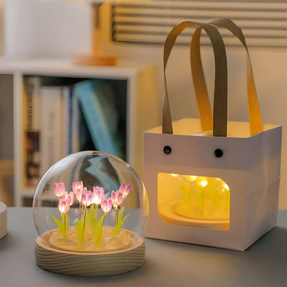 ArtifiTulip – Charmig DIY LED Blomsterlampa med Tulpaner och Glaskupol