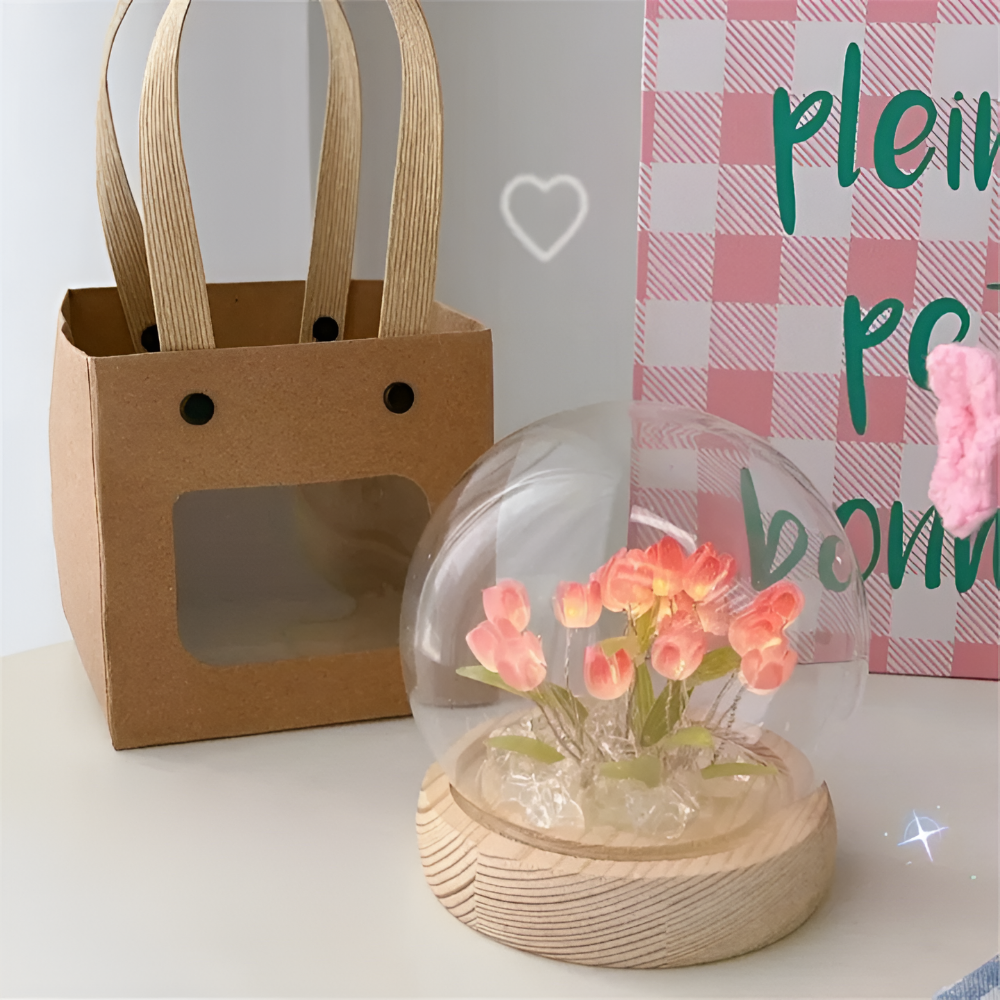 ArtifiTulip – Charmig DIY LED Blomsterlampa med Tulpaner och Glaskupol