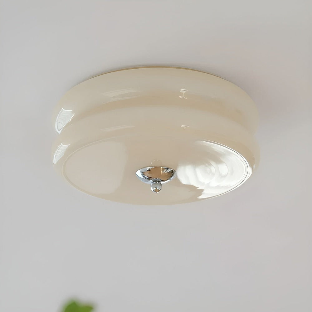 Kreolux – Rund Taklampa i Krämfärgat Glas med Integrerad LED