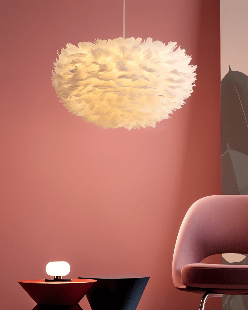 Feathora – Handgjord Fjäderpendellampa med Justerbar Höjd