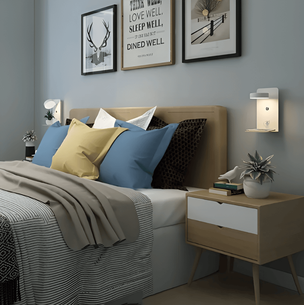 DualDelight – LED Vägglampa i Aluminium med Hylla och USB-Laddningsport