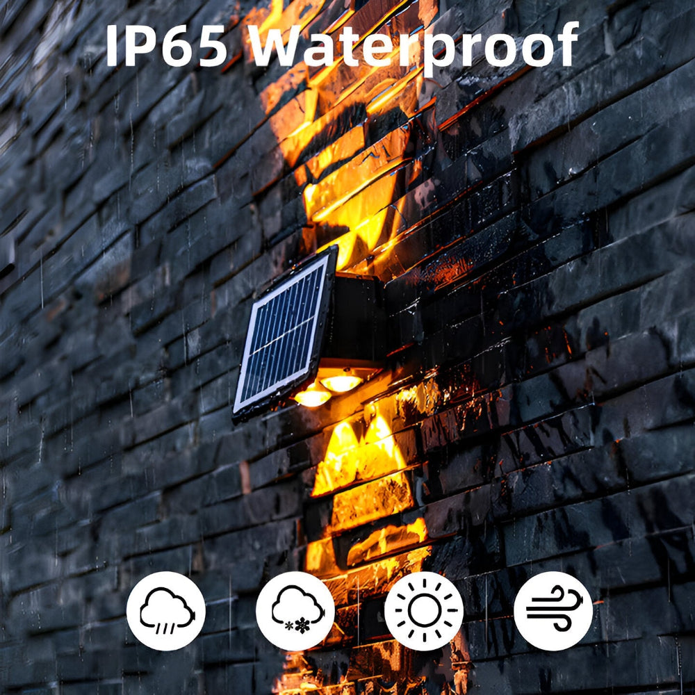 DualLit – Solcellsdriven Trädgårdsbelysning | Vattentät LED Vägglampa med Up & Down Ljus för Utomhusbruk
