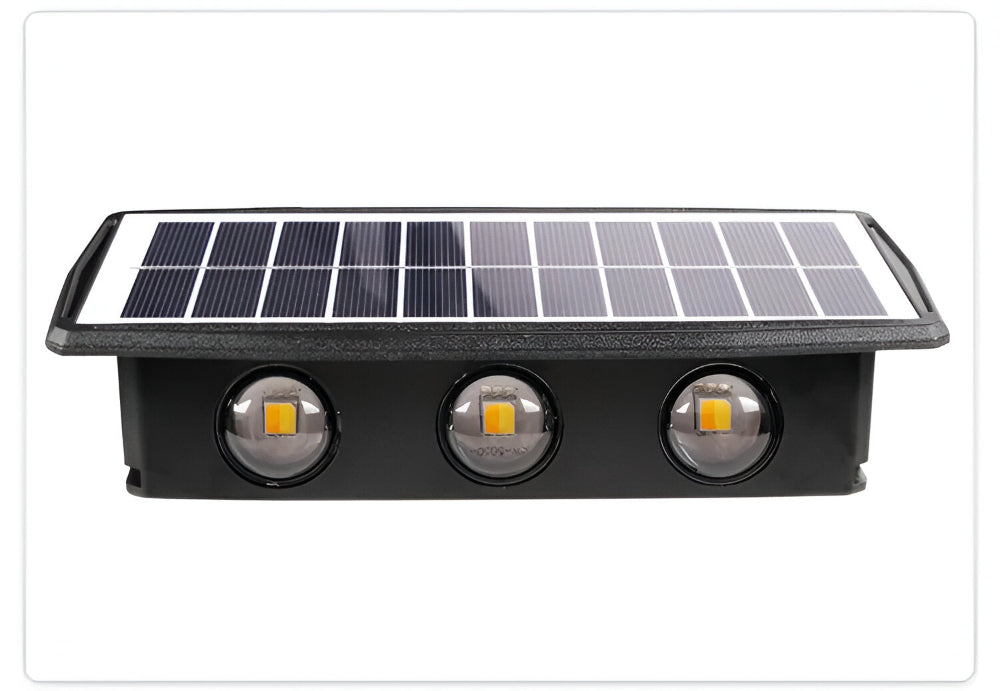 DualLit – Solcellsdriven Trädgårdsbelysning | Vattentät LED Vägglampa med Up & Down Ljus för Utomhusbruk