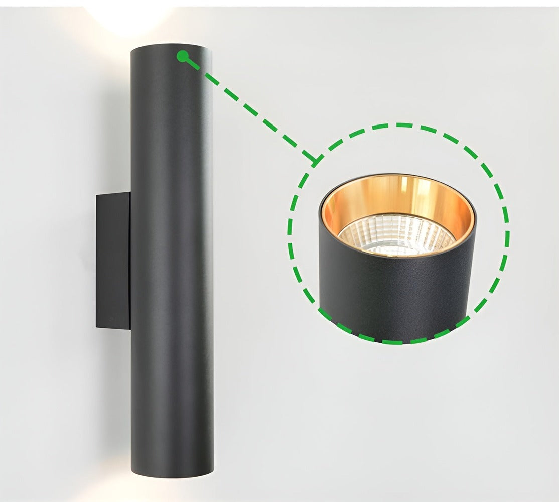 AluBeam – Dubbelt Huvud Vägglampa | Guld Cylinder Vägglampa med Upp- och Nedljus