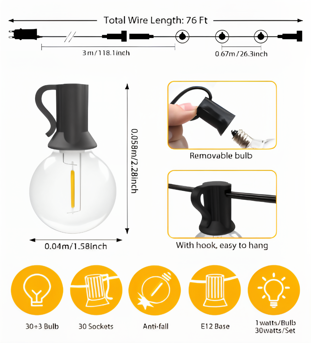 GlowSphere Utomhus Ljusgirland – Bruchsäker G40 Globe Dekorbelysning