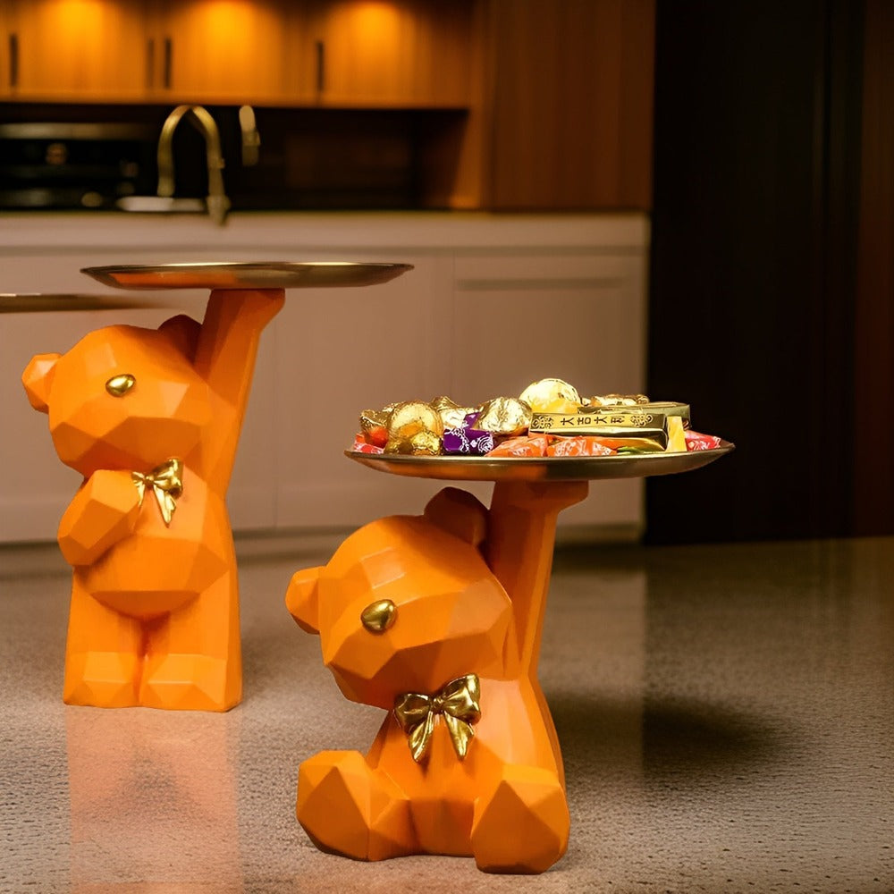 GeoBjörnen Bricka – Modern Geometrisk Björnskulptur med Förvaring