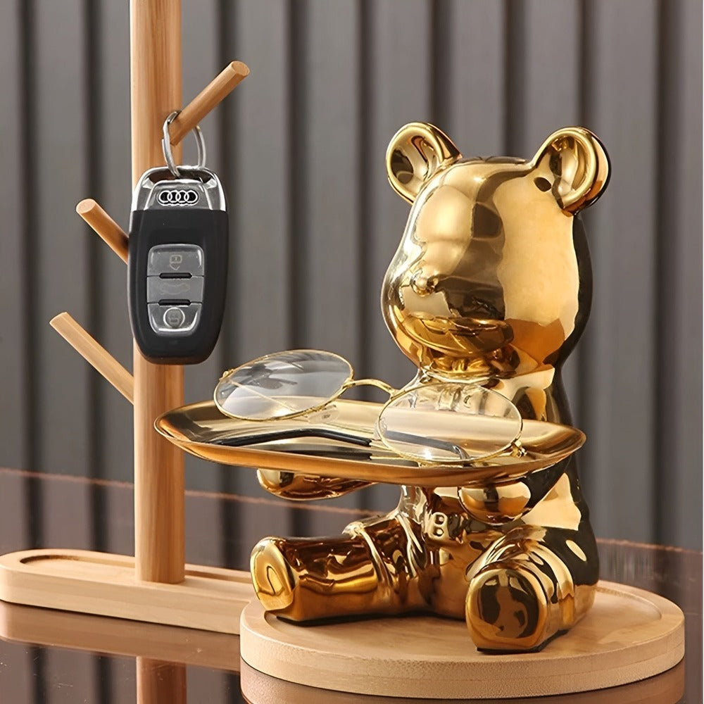 BearLuxe Bricka – Modern Keramisk Björnfigur med Elegant Displayfat