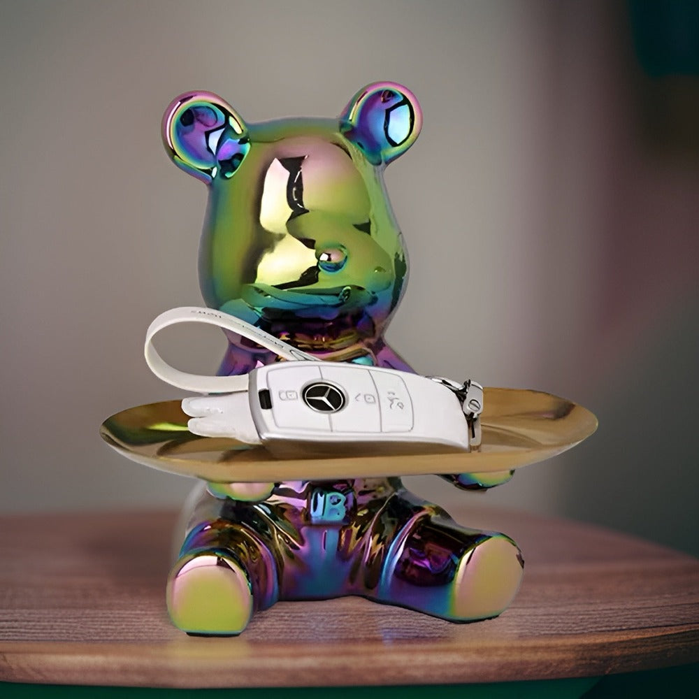 BearLuxe Bricka – Modern Keramisk Björnfigur med Elegant Displayfat