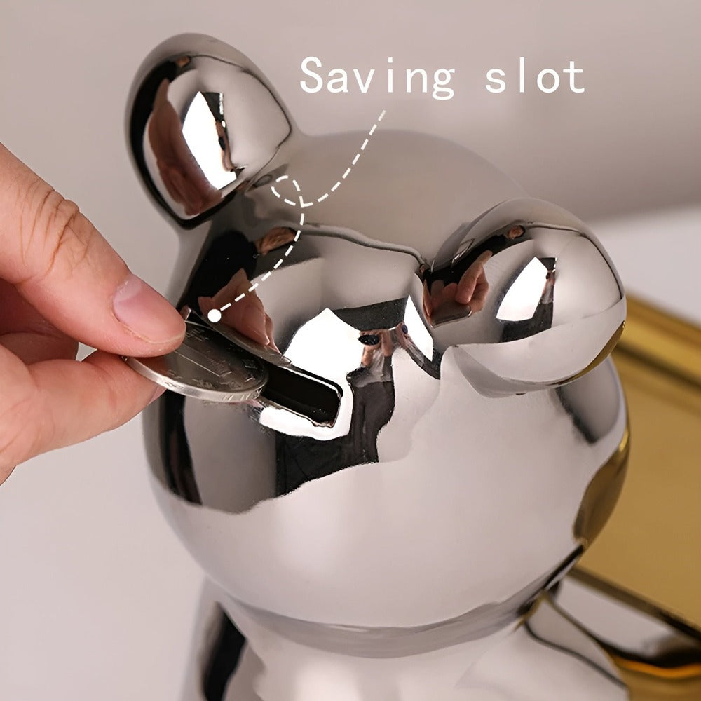 BearLuxe Bricka – Modern Keramisk Björnfigur med Elegant Displayfat