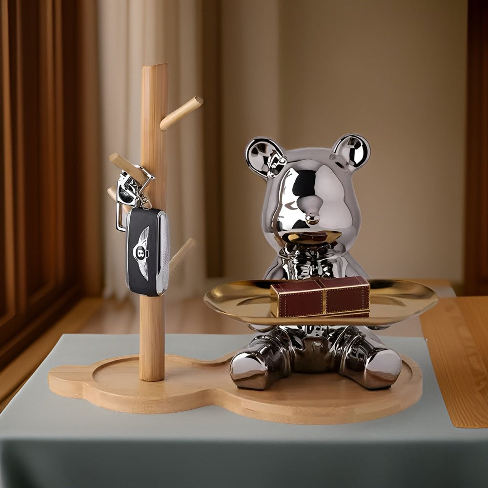 BearLuxe Bricka – Modern Keramisk Björnfigur med Elegant Displayfat