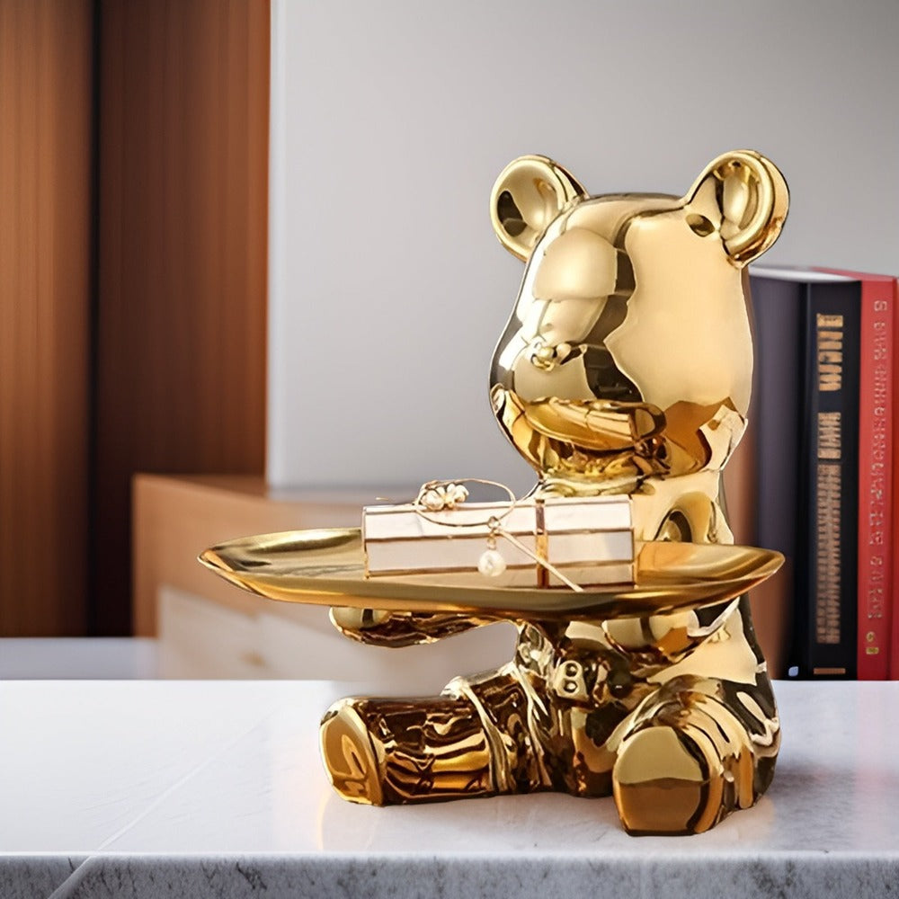 BearLuxe Bricka – Modern Keramisk Björnfigur med Elegant Displayfat