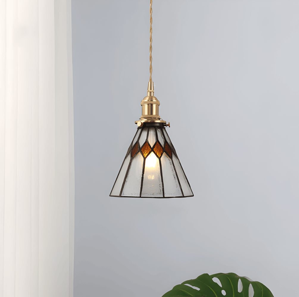 IllumaStyle – Japansk Retro Taklampa i Geometriskt Kopparglas