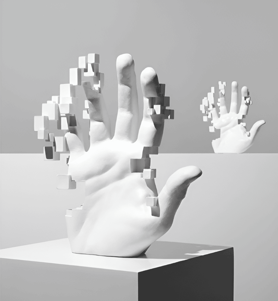 PixelPalm – Abstrakt Mosaik Handfigur i Resin