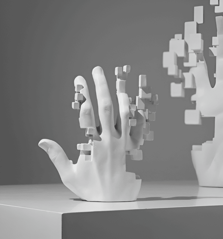 PixelPalm – Abstrakt Mosaik Handfigur i Resin
