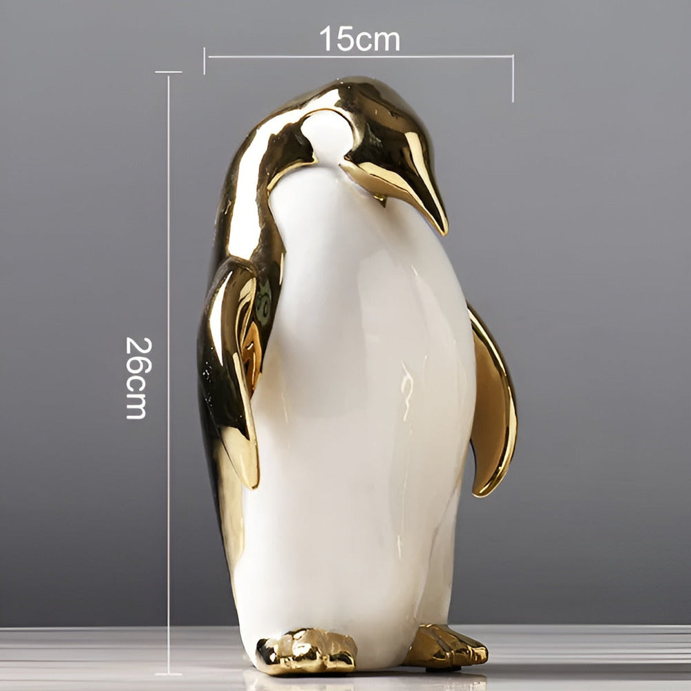 GuldPingu Skulptur – Exklusiv Keramisk Pingvinfigur i Modern Design