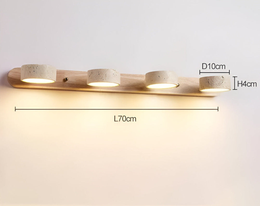 Trevano – Rund LED Vägglampa | Naturstensyta & Trä | Elegant Väggbelysning för Inomhusbruk