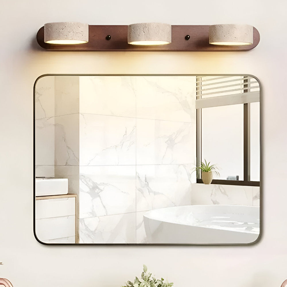 Trevano – Rund LED Vägglampa | Naturstensyta & Trä | Elegant Väggbelysning för Inomhusbruk