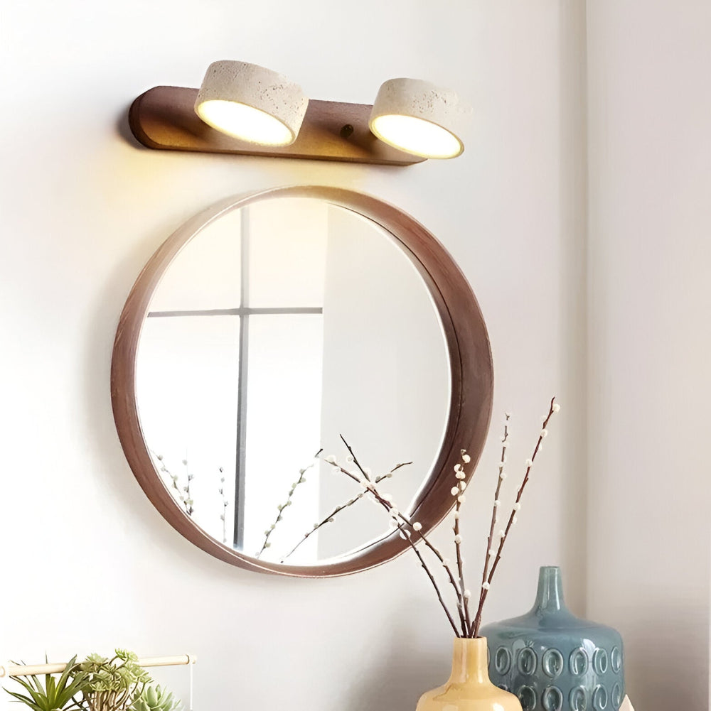 Trevano – Rund LED Vägglampa | Naturstensyta & Trä | Elegant Väggbelysning för Inomhusbruk