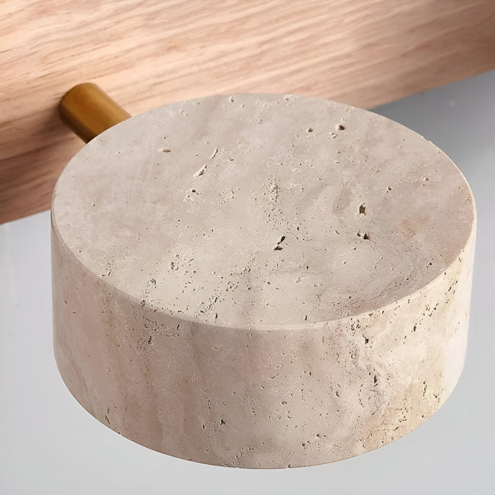 Trevano – Rund LED Vägglampa | Naturstensyta & Trä | Elegant Väggbelysning för Inomhusbruk