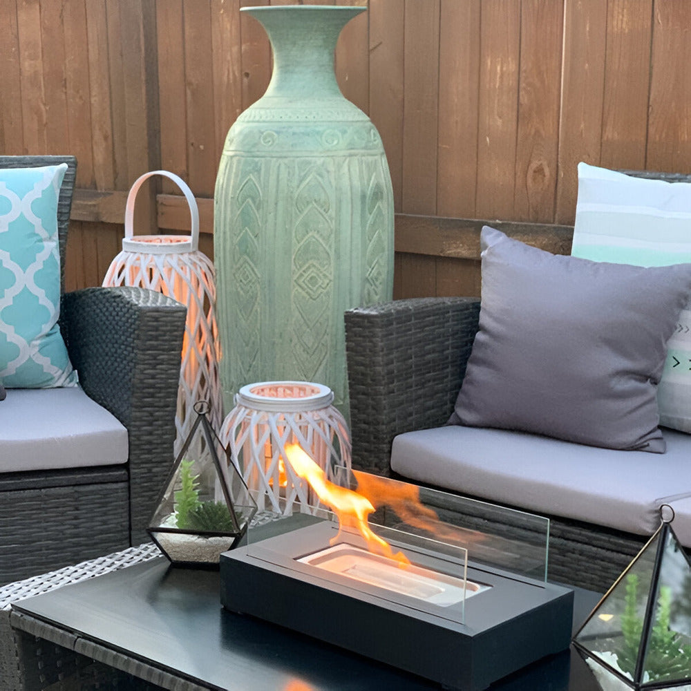 FlameLounge BioFire – Rektangulär Bordseldstad i Glas & Metall