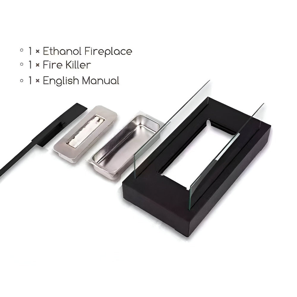 FlameLounge BioFire – Rektangulär Bordseldstad i Glas & Metall