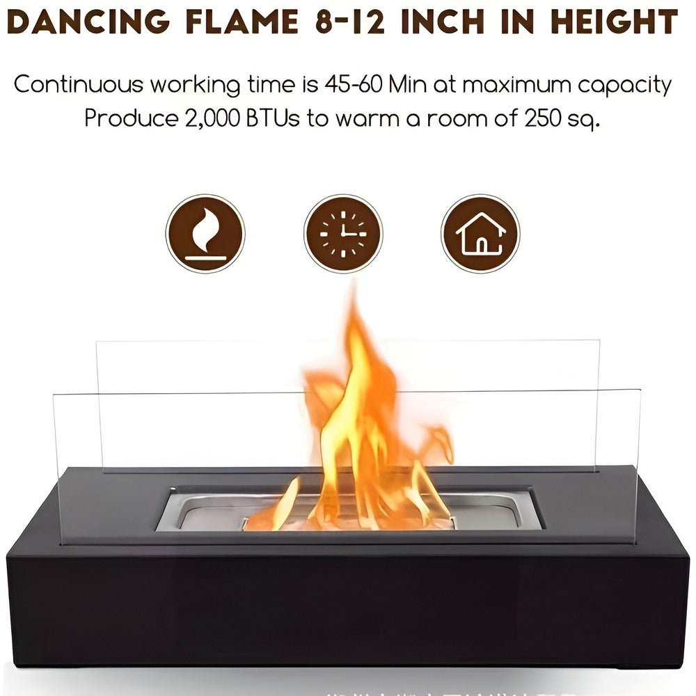 FlameLounge BioFire – Rektangulär Bordseldstad i Glas & Metall