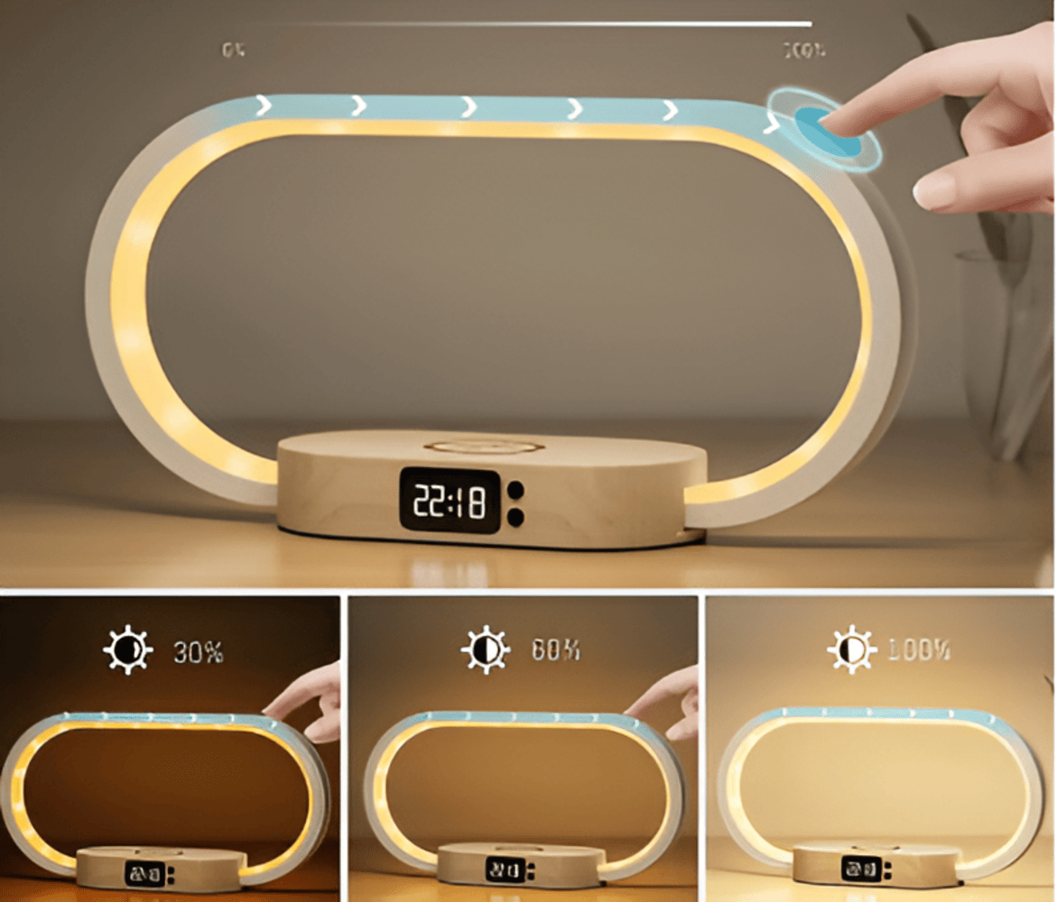 SmartiOne – Multifunktionell Nattlampa med Trådlös Laddare och Digital Klocka