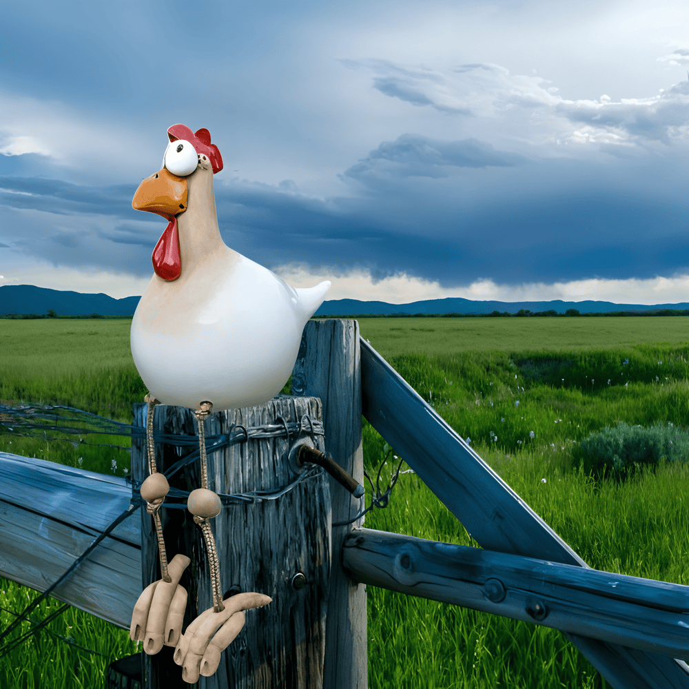 Storögd Kycklingstaty - Väderbeständigt Hartshantverk - Trädgårdsstaty av Tupp