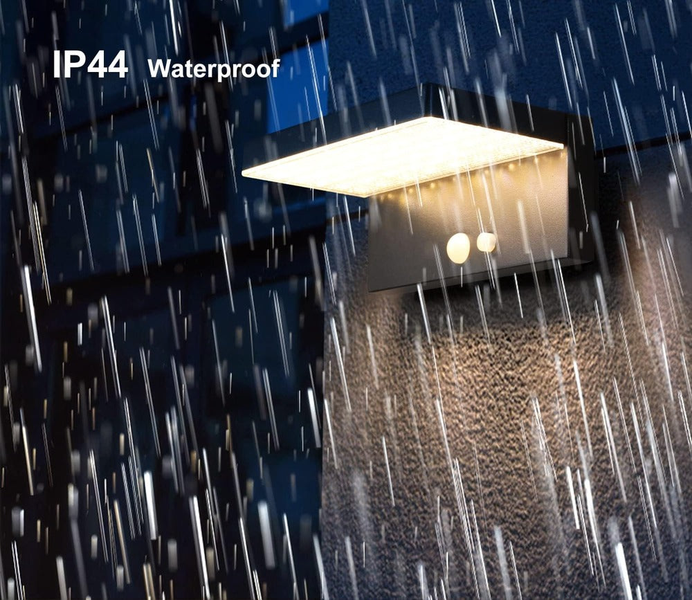 SolarGuard – Väderbeständig Solvägglampa med Rörelsesensor | 3-läges LED Trädgårdsbelysning i Svart Aluminium