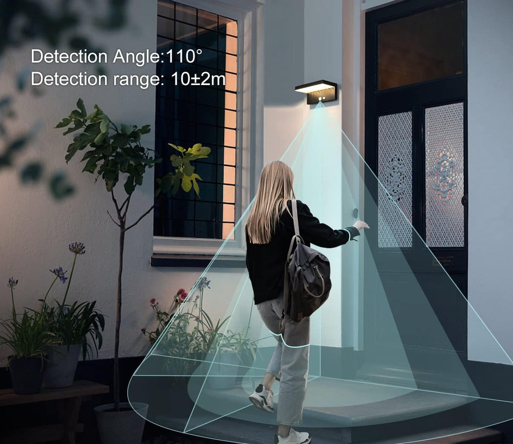 SolarGuard – Väderbeständig Solvägglampa med Rörelsesensor | 3-läges LED Trädgårdsbelysning i Svart Aluminium