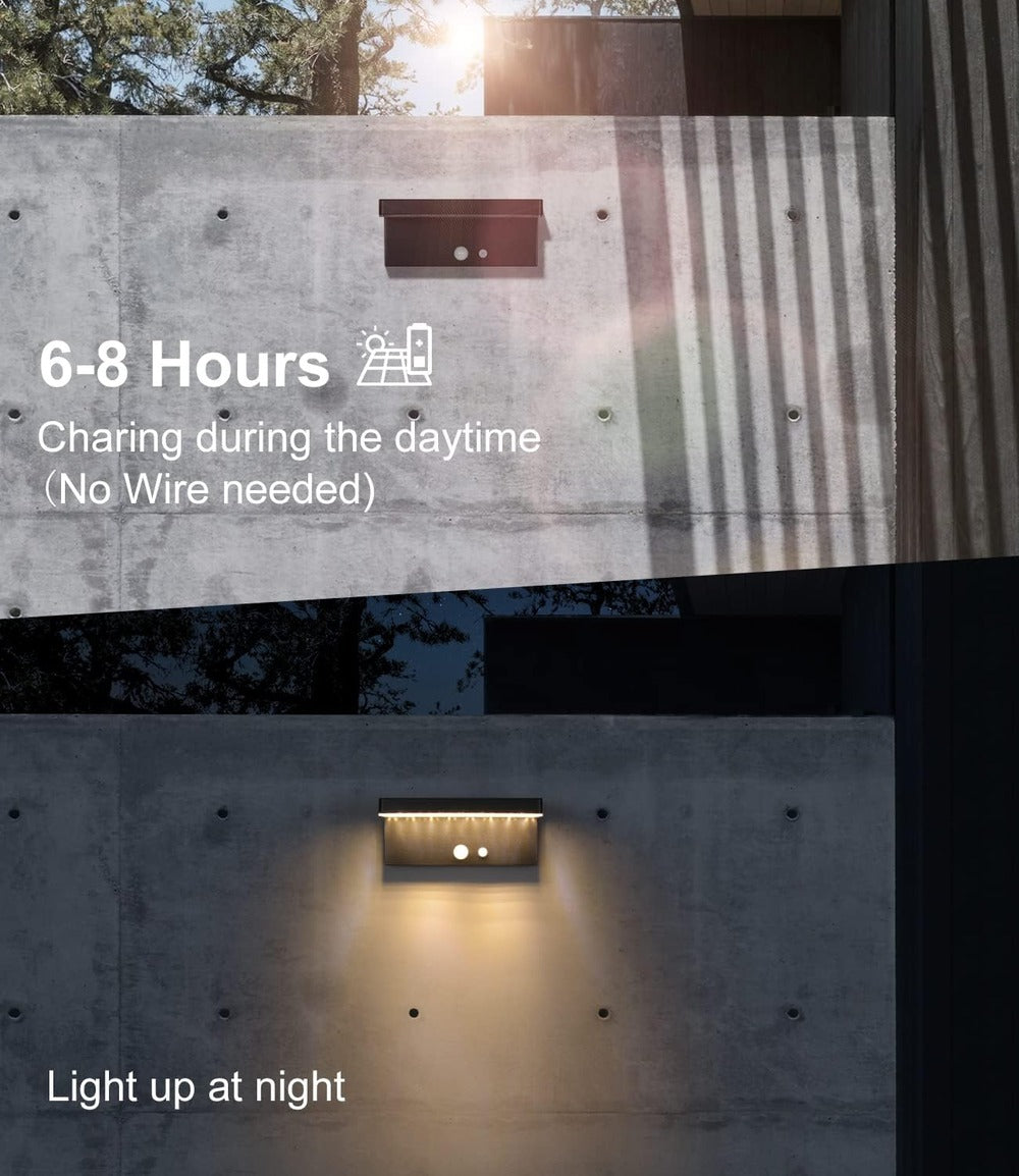 SolarGuard – Väderbeständig Solvägglampa med Rörelsesensor | 3-läges LED Trädgårdsbelysning i Svart Aluminium