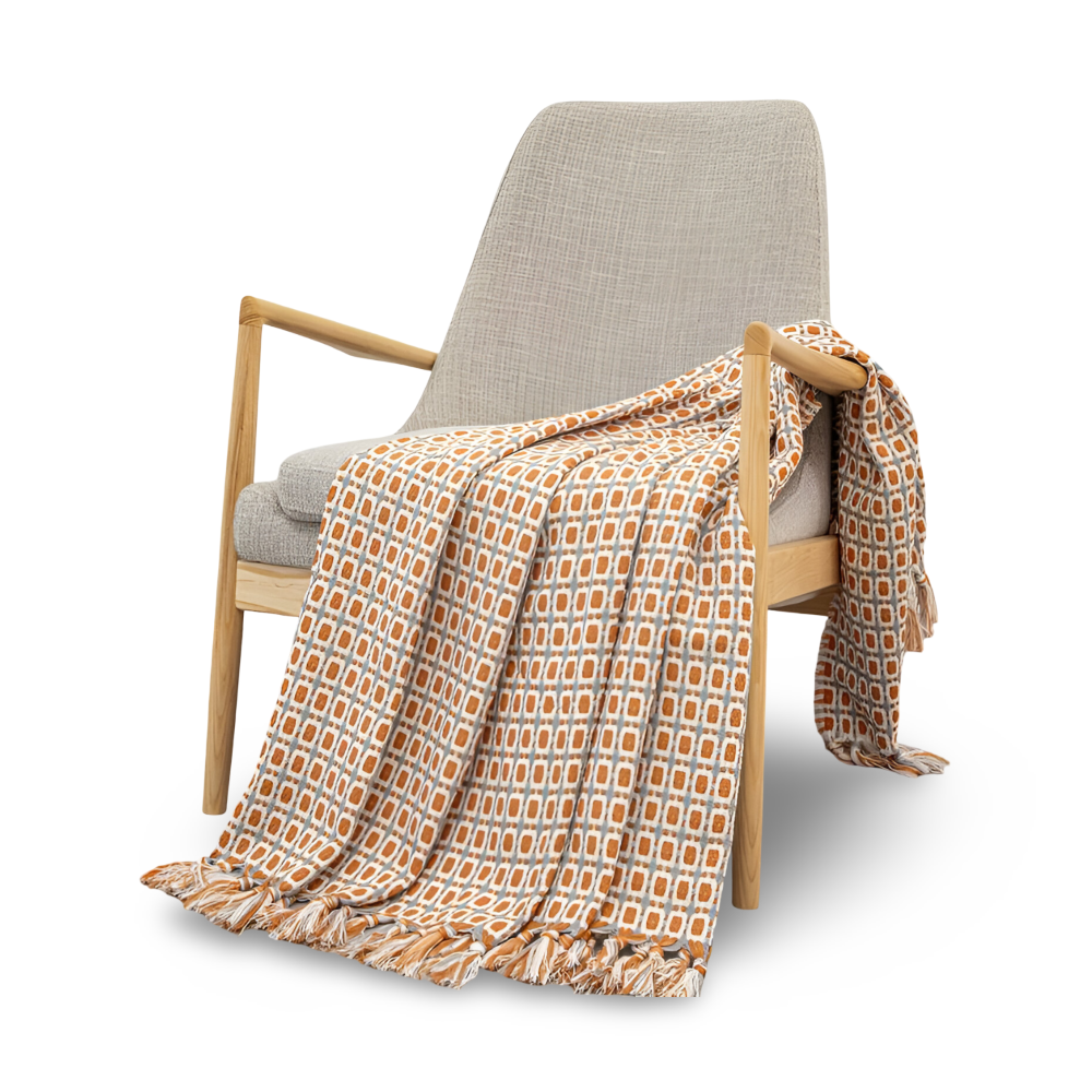 PeaKnit Aura – Färgstark Fransad Fleecefilt i Vintage-Design