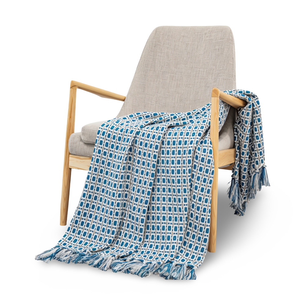 PeaKnit Aura – Färgstark Fransad Fleecefilt i Vintage-Design