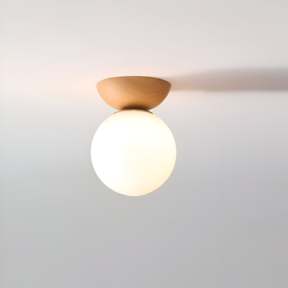 Kiyora – Japansk LED-Taklampa med Pärlformad Glaskupa och Träram