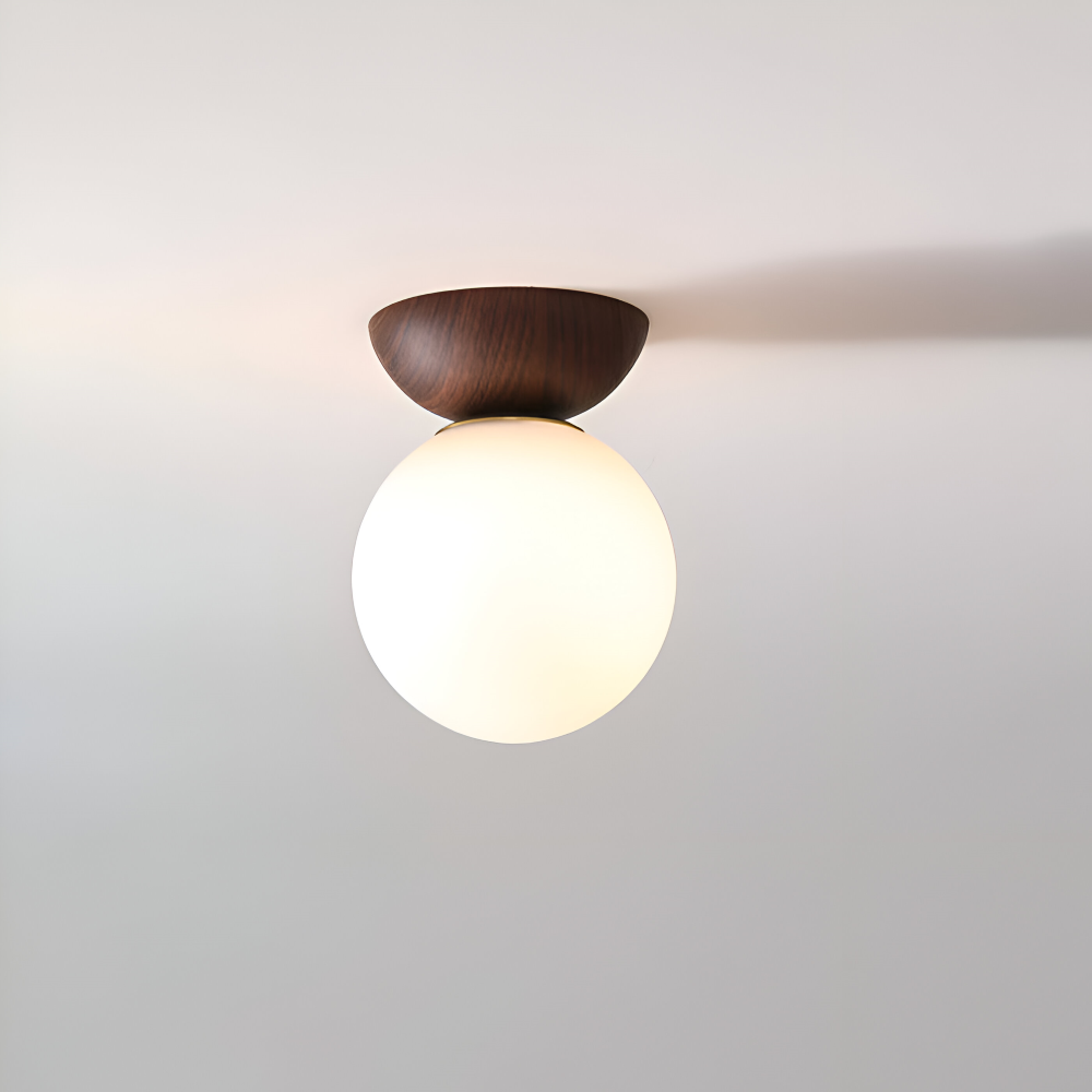 Kiyora – Japansk LED-Taklampa med Pärlformad Glaskupa och Träram