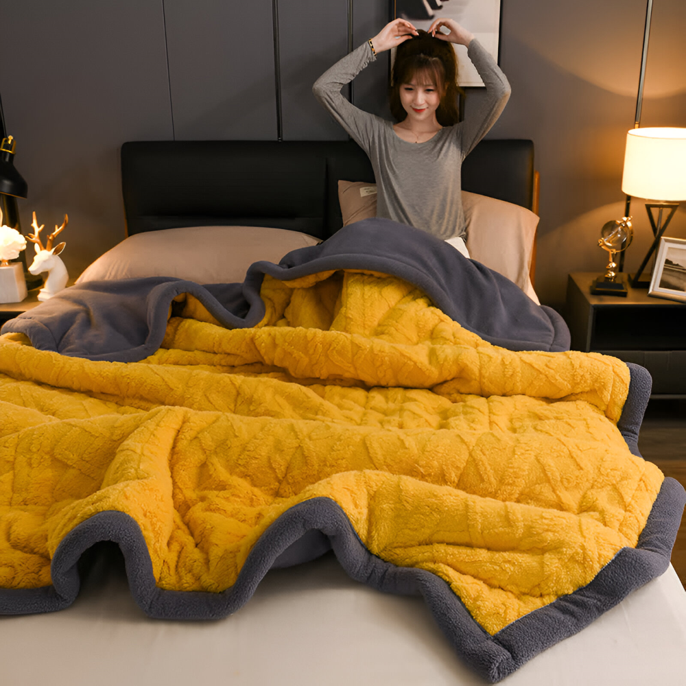 DualWeave CozyPläd – Dubbelvävd Mikrofiberfleecefilt för Varm Komfort