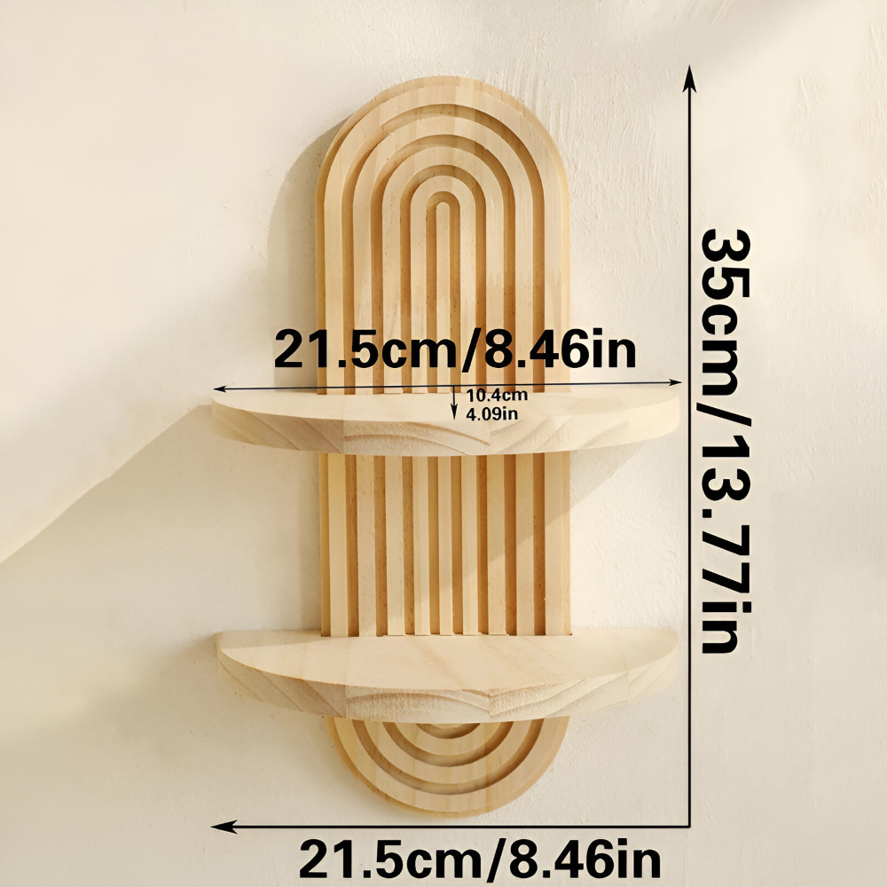 GeoForma – Modern Geometrisk Vägghylla i Trä (35 cm)