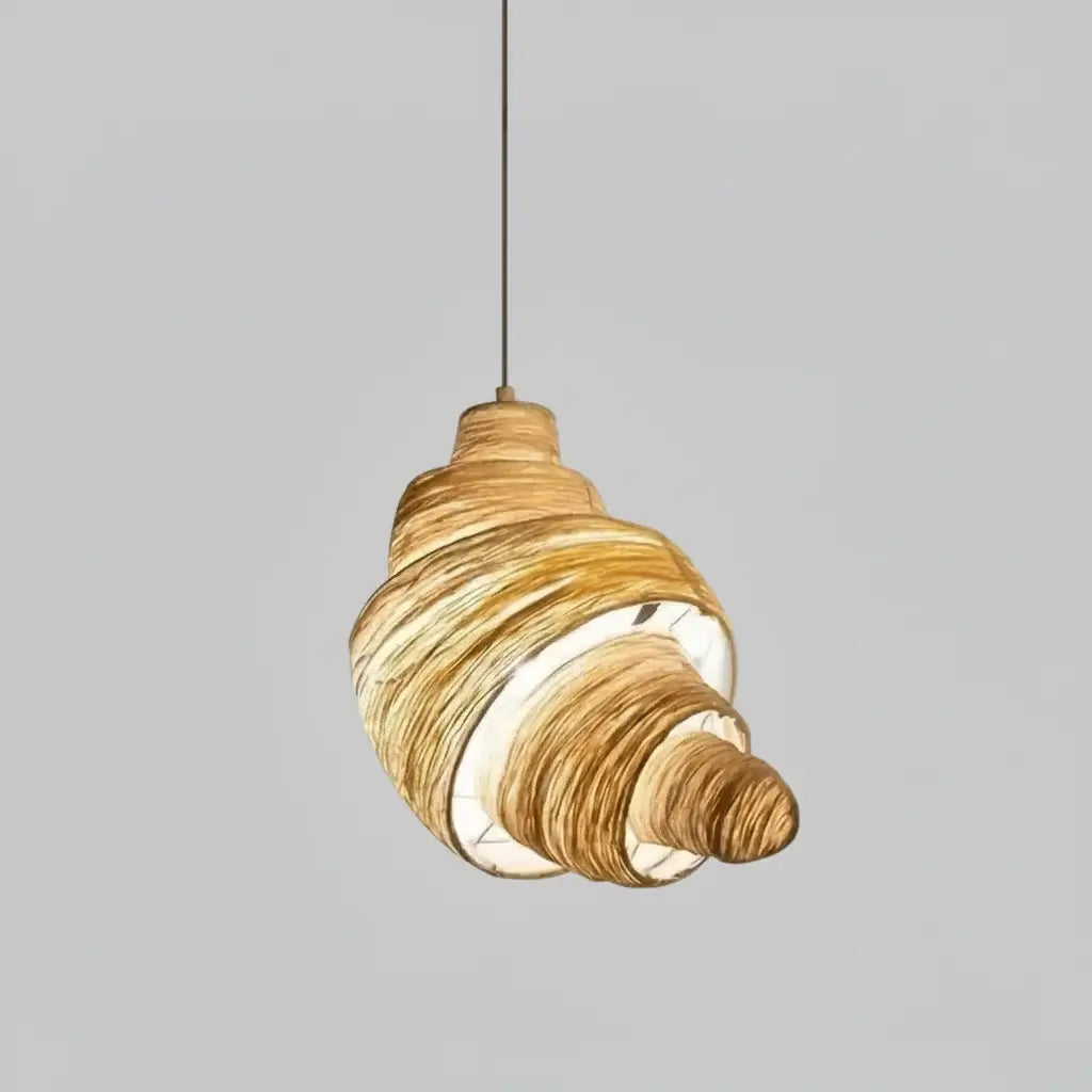 Spiralformad pendellampa i tyg med järnbas