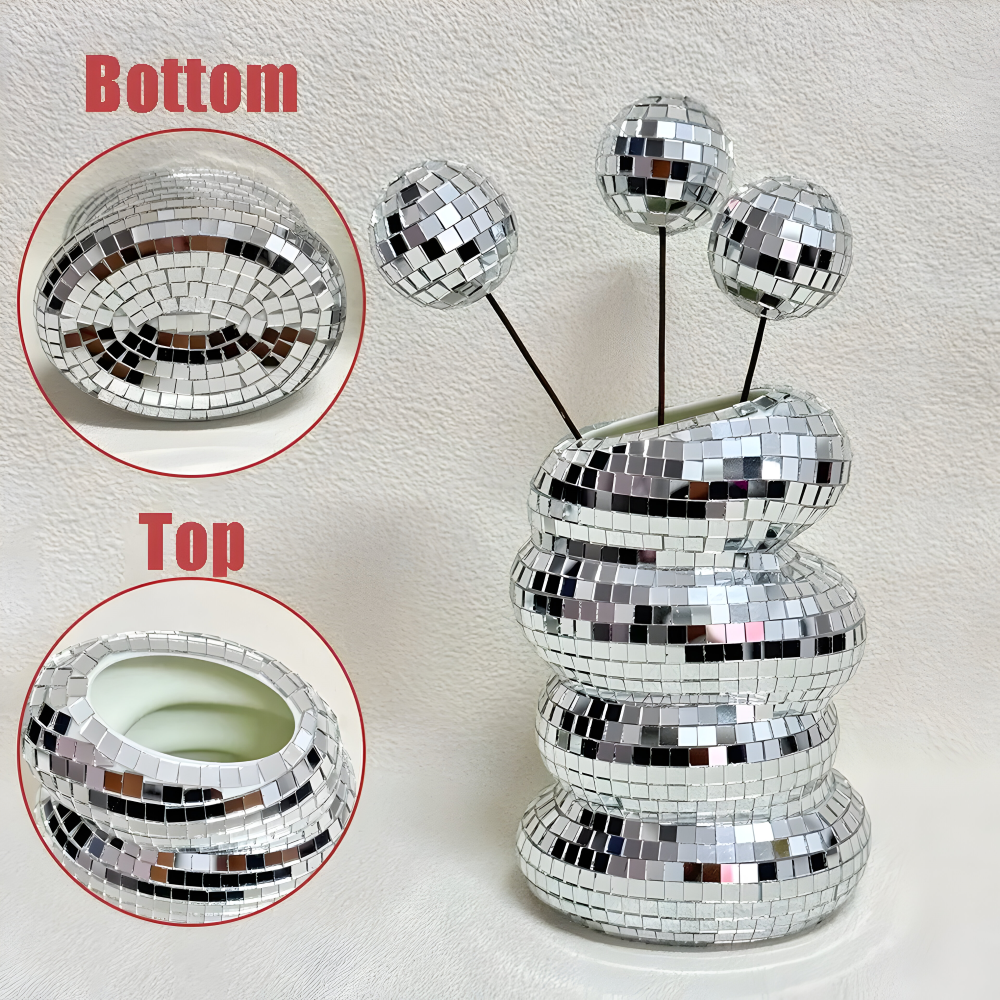 LumoSpiral – Glittrande Disco-Vas i Spegeldesign