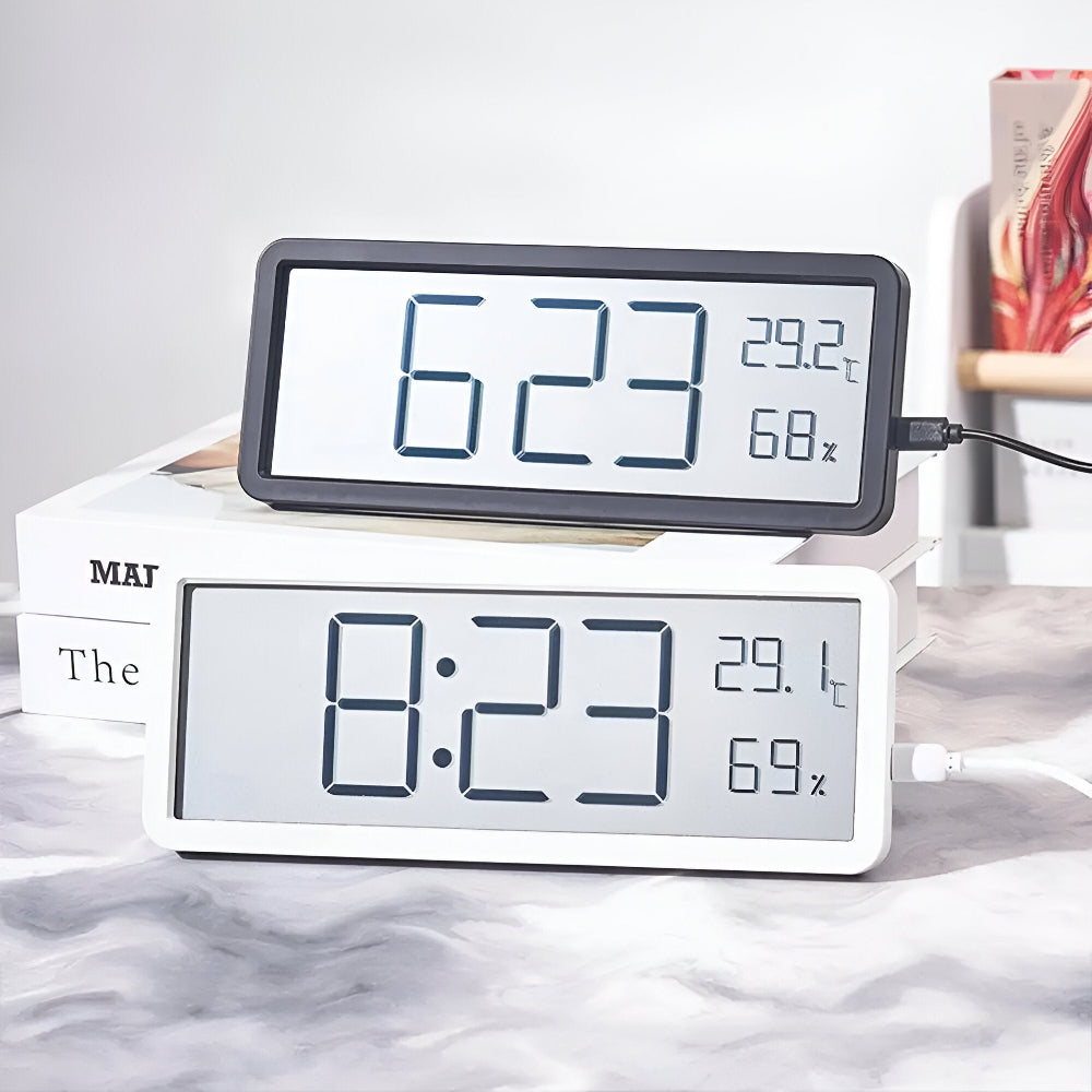 TimeGlow LED – Modern Väggklocka med Temperatur & Fuktighetssensor