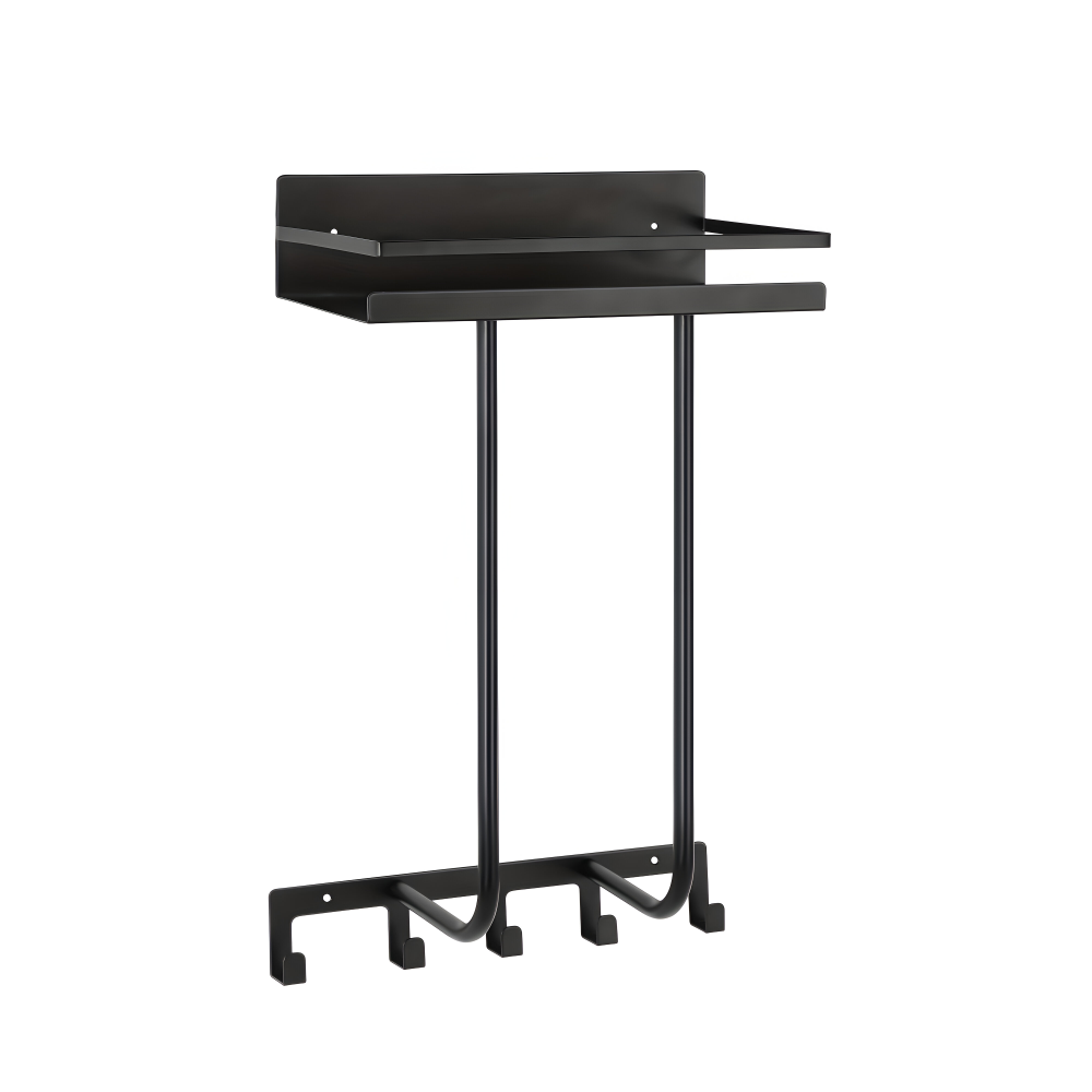 BlackShelf TowelRack – Elegant Väggmonterad Handdukshållare med Hylla & Krokar