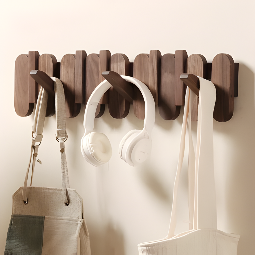 Walnoa – Väggmonterad Valnötshängare med Hylla & Krokar