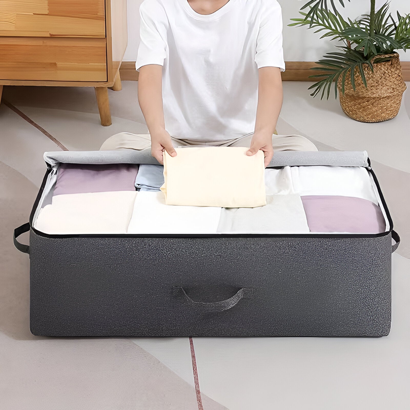UnderSpace – Underbäddsförvaringsbox med Fönster & Dragkedja för Täcken och Kläder
